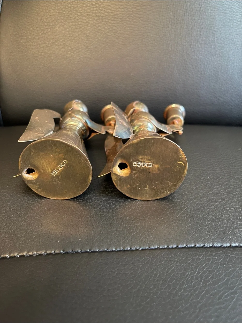 Brass Angel Candle Holder Pair - Brown brass patina